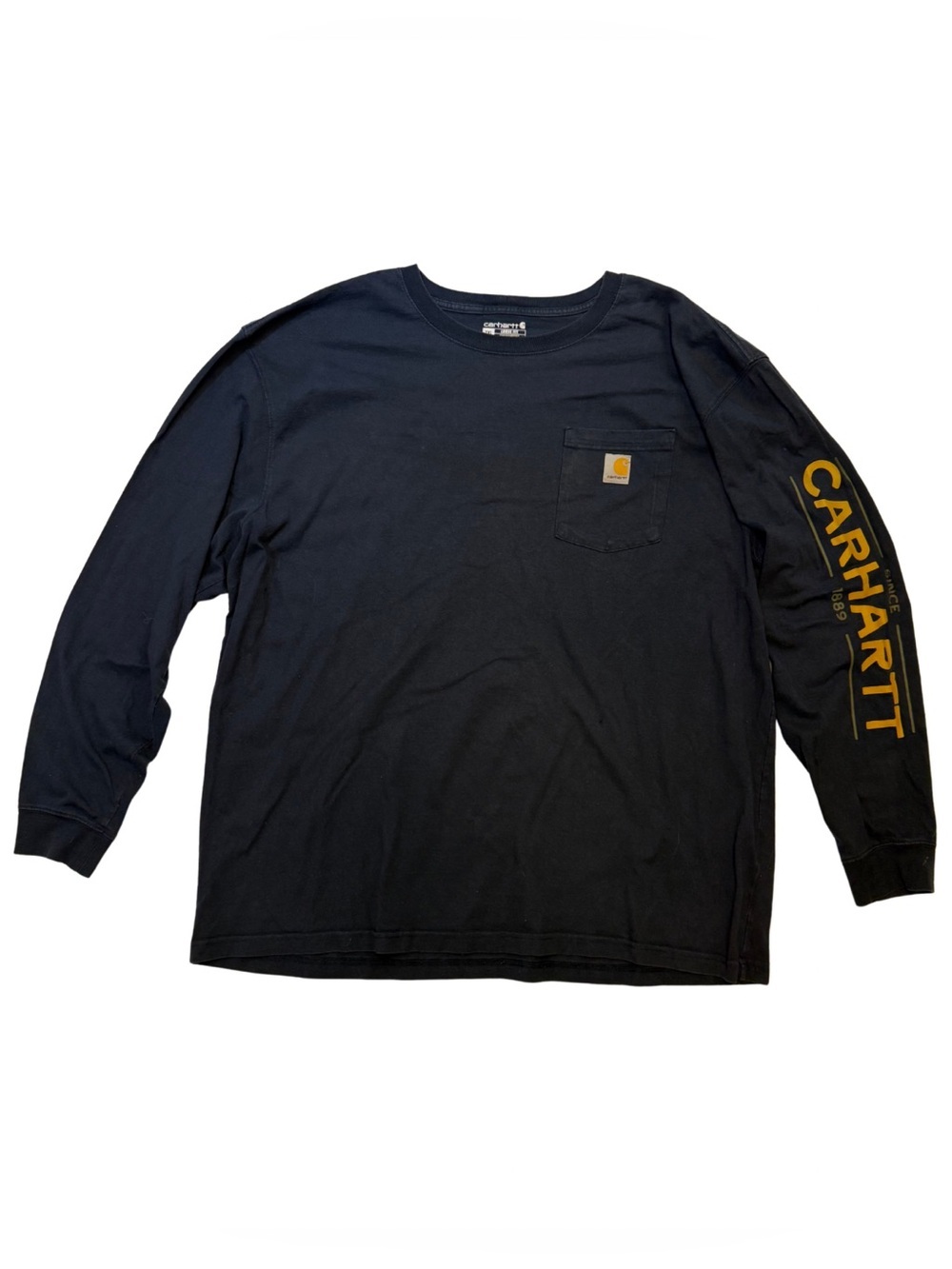 Carhartt 2XL Loose Fit Long Sleeve Pocket T-Shirt Navy Hunting Dog Workwear
